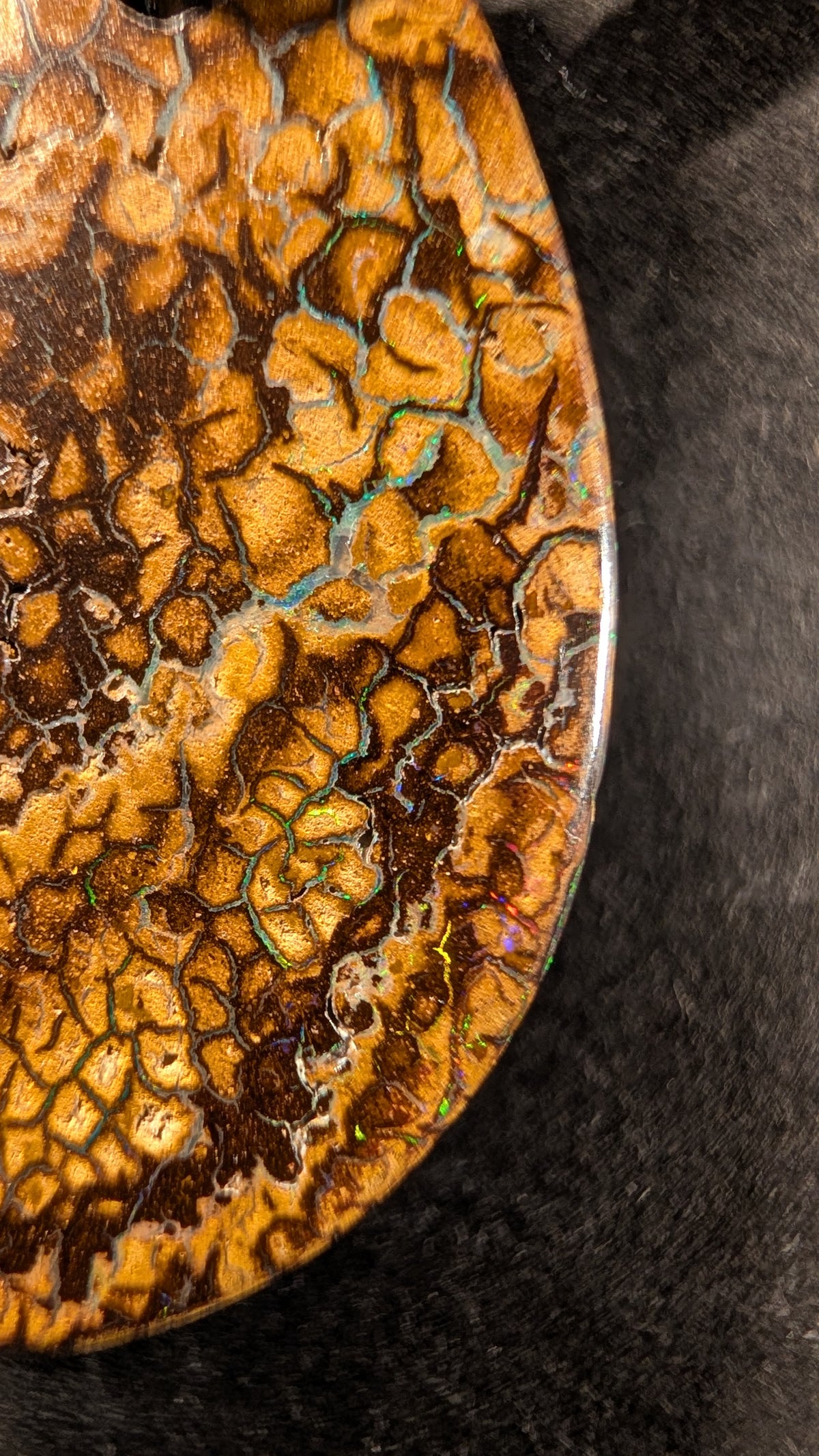Boulder Opal Kette, 43,4 Carat, Rückseite des Steins – Ansicht 6